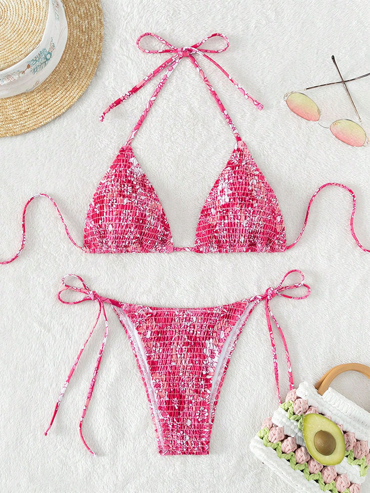 Damen Triangel-Bikini mit floralen Rüschendetails und verstellbaren Trägern R&B