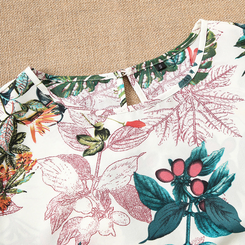 Damen Kurzarmbluse mit floralem Design und knotbarem Saum R&B