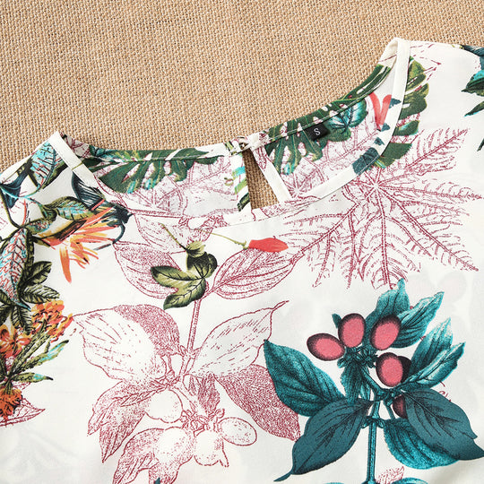 Damen Kurzarmbluse mit floralem Design und knotbarem Saum R&B