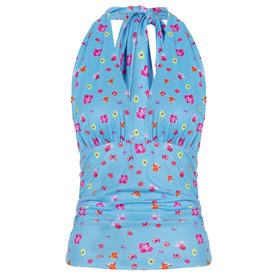 Damen Haltertop mit floralem Design und elastischem Bund R&B