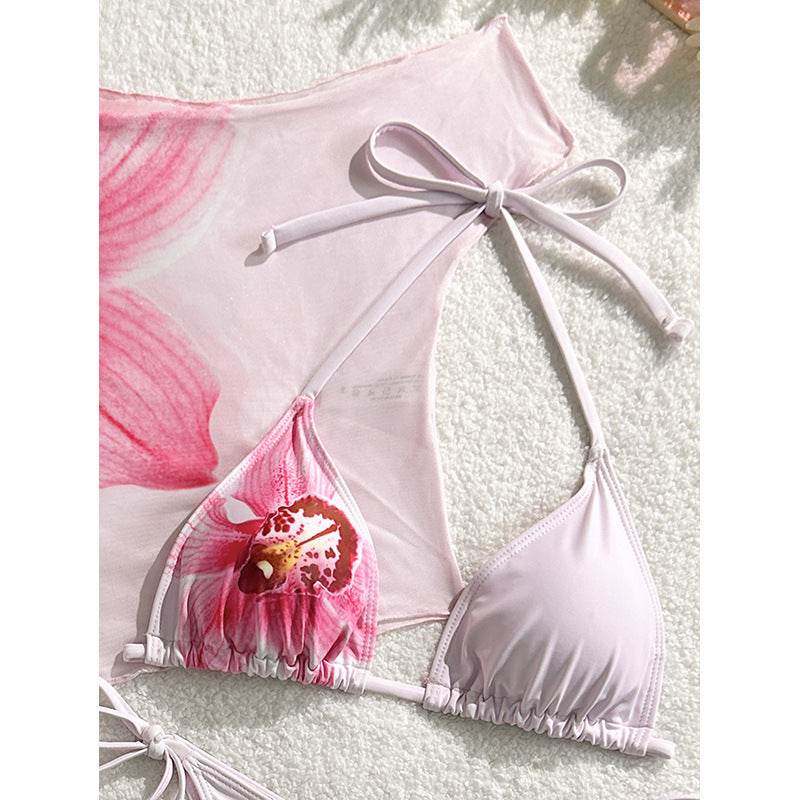 Damen Triangel-Bikini mit charmantem Flower-Design und passendem Cover-Up R&B