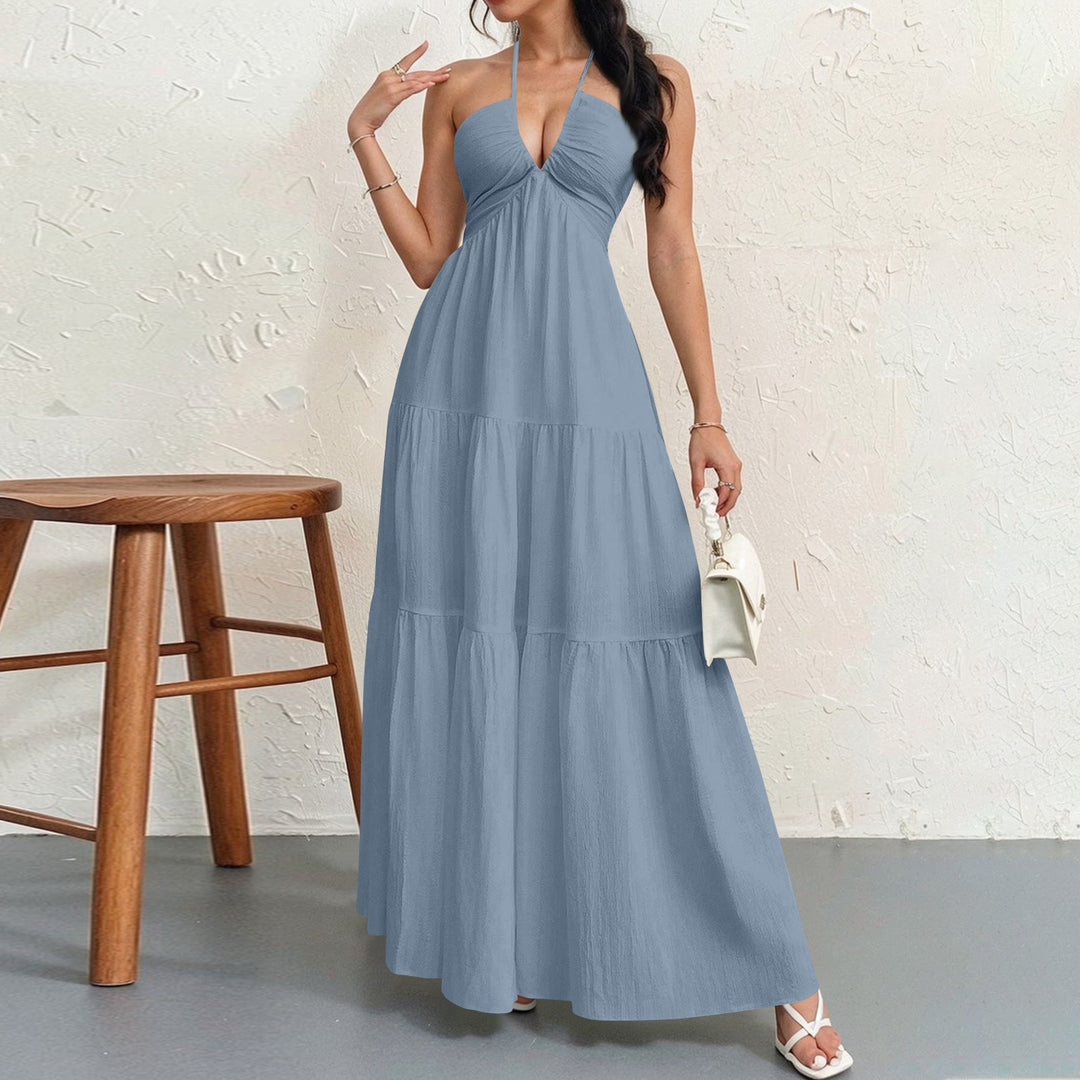 Damen Maxikleid mit fließendem Schnitt und tiefem Ausschnitt R&B