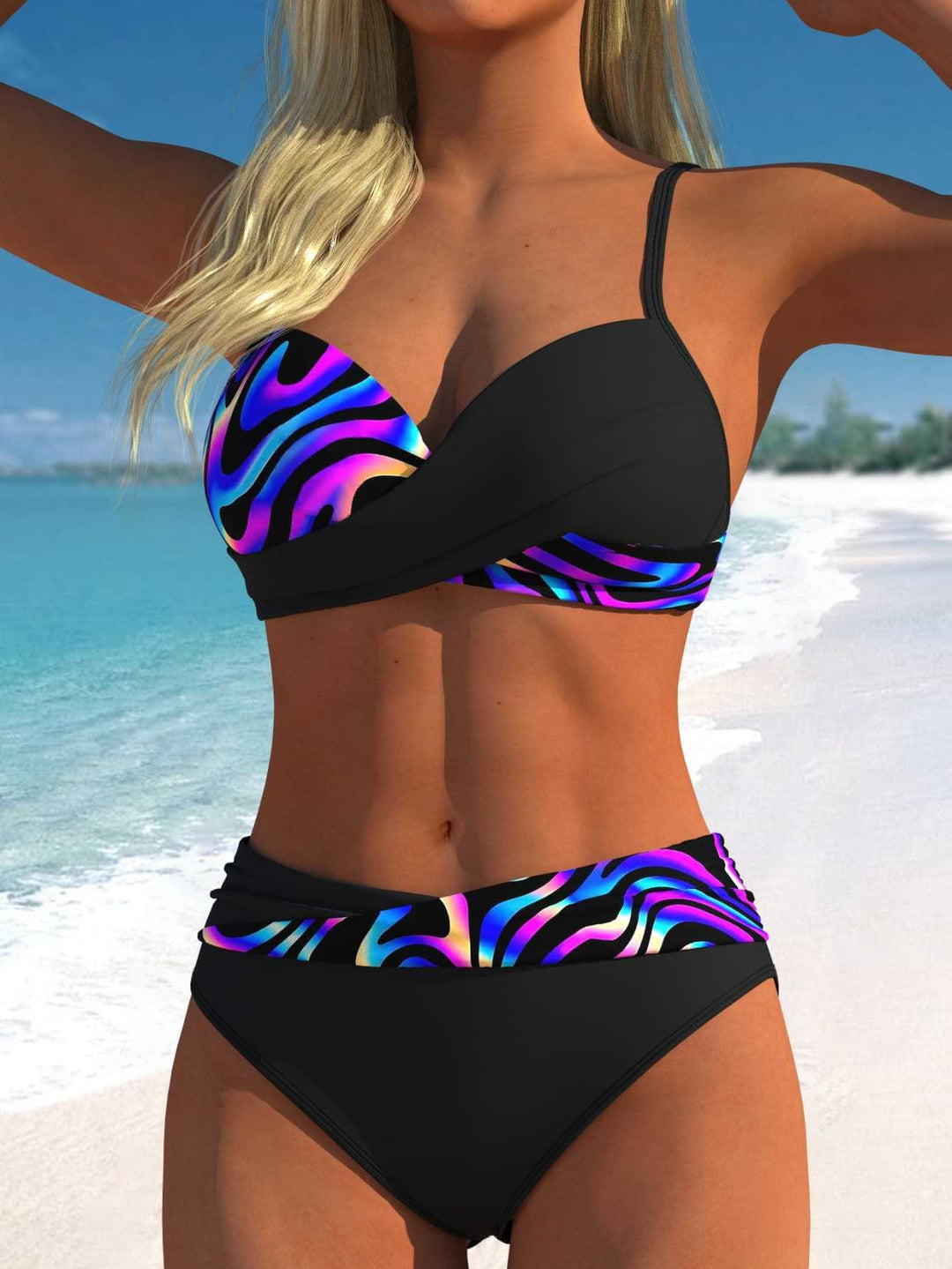 Damen Bikini-Set mit floralem Wickelmuster und bequemen High-Waist-Höschen R&B