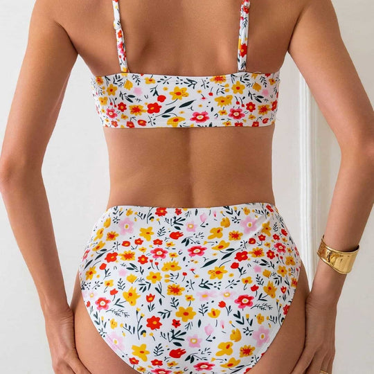 Damen Bandeau-Bikini mit hoch geschnittenem Unterteil und floralem Print R&B