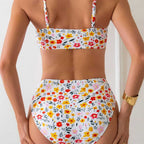 Damen Bandeau-Bikini mit hoch geschnittenem Unterteil und floralem Print R&B