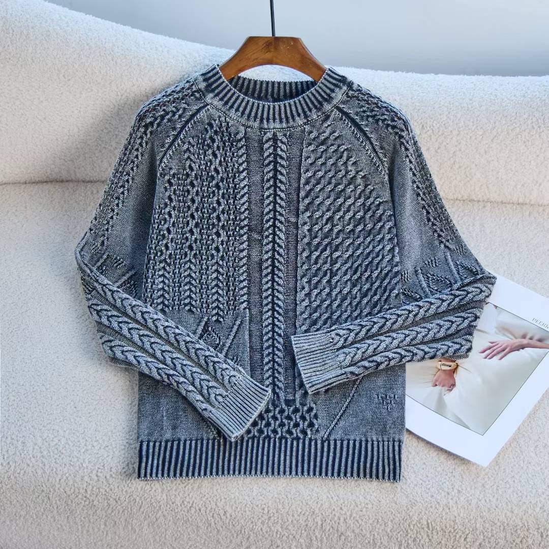 Damen Grob gestrickter Pullover mit Zopfmuster und lässigem Schnitt R&B