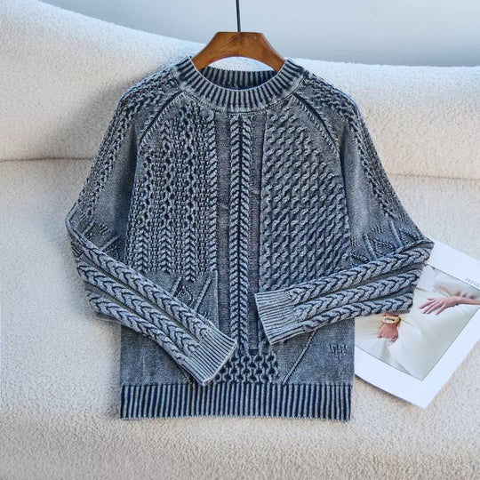 Damen Grob gestrickter Pullover mit Zopfmuster und lässigem Schnitt R&B