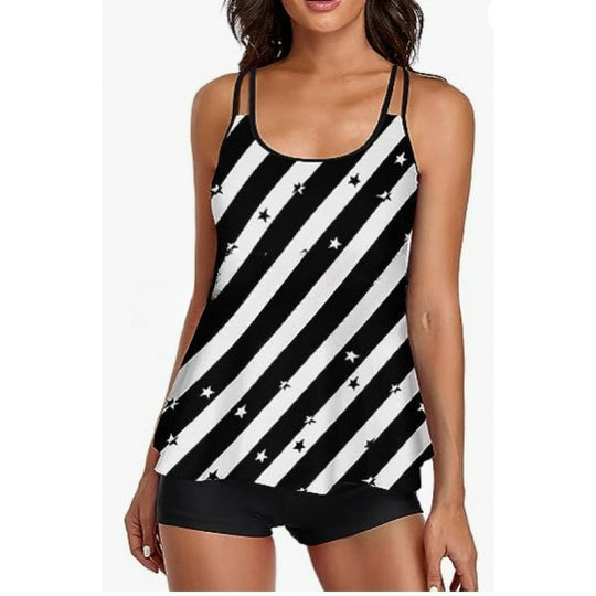 Damen Sportliches Tankini-Set mit bequemem Shorts und verstellbaren Trägern R&B