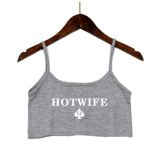 Damen Crop-Top mit modernen Schriftzügen und verstellbaren Trägern R&B