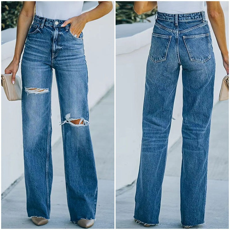 Damen Flared Jeans mit stylischen Rissdetails R&B