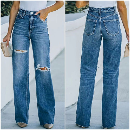 Damen Flared Jeans mit stylischen Rissdetails R&B