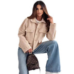 Damen kuschelige Teddyjacke mit modernem Schnitt und großen Taschen R&B