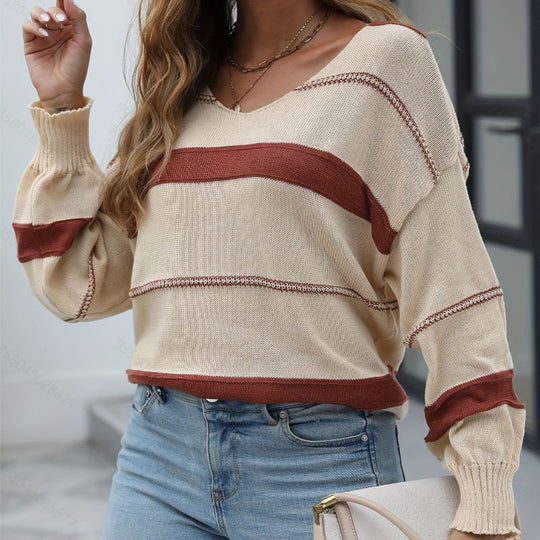 Damen lässiger Strickpullover mit weitem Schnitt R&B