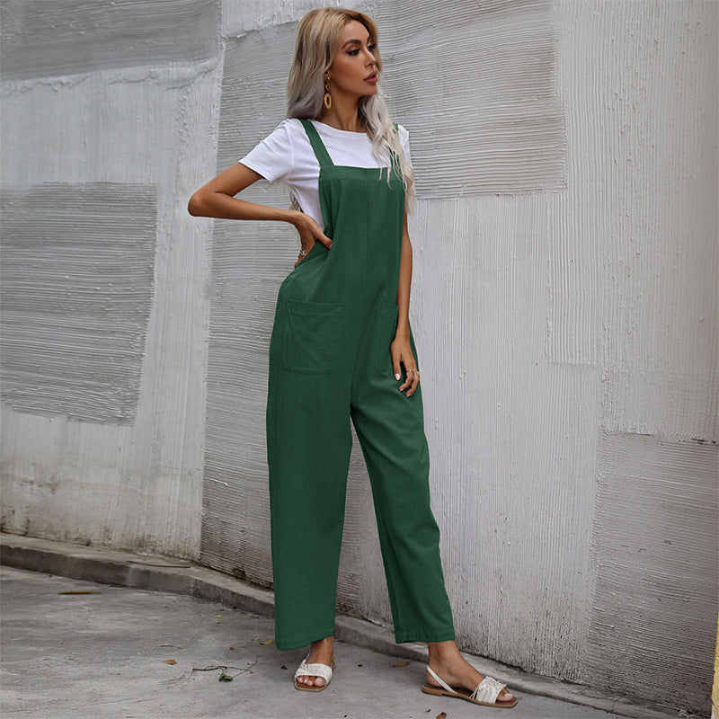 Damen Lässiger Jumpsuit mit praktischen Taschen und verstellbaren Trägern R&B