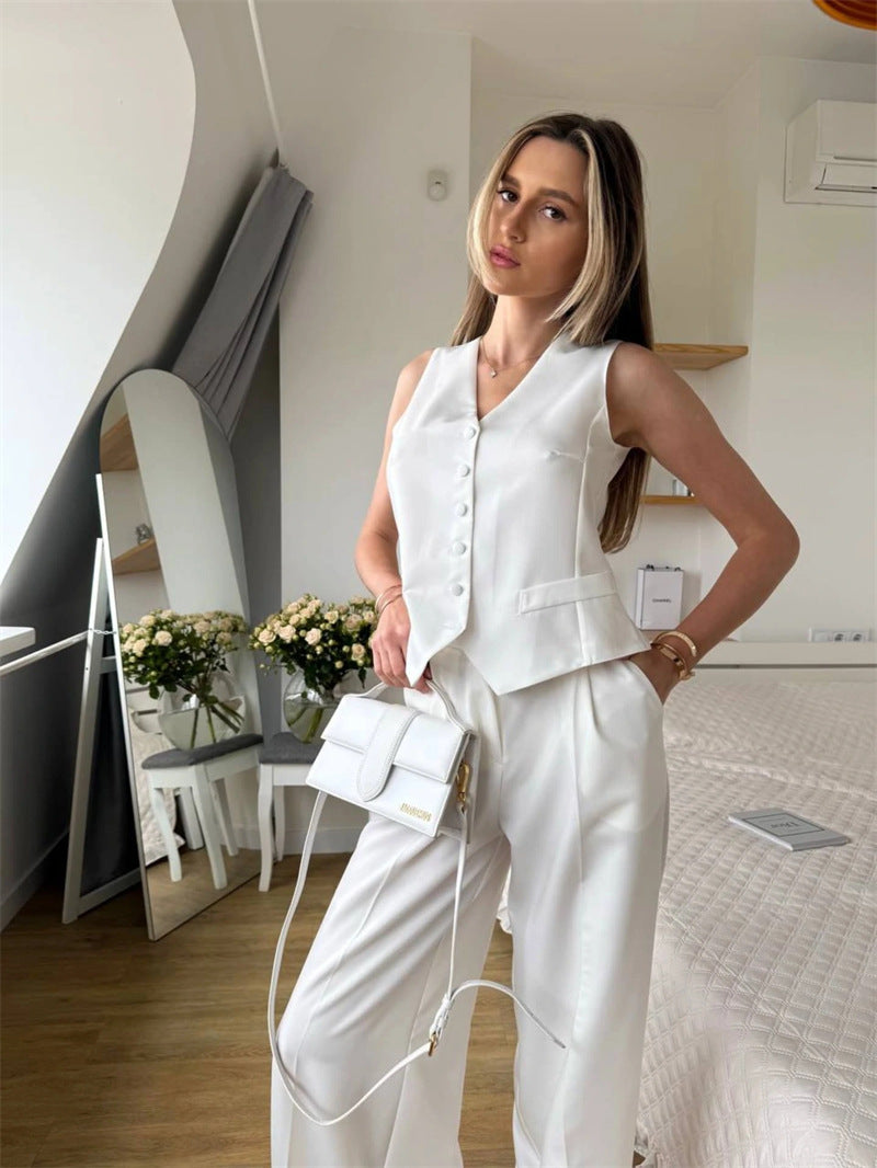 Damen elegantes 3-teiliges Anzug-Set mit ärmelloser Weste und weiten Hosen R&B