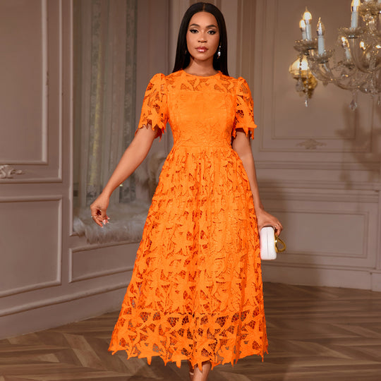 Damen Spitzen-Maxikleid mit floralem Design R&B