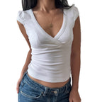 Damen Wickelshirt mit elegantem V-Ausschnitt und figurbetontem Schnitt R&B