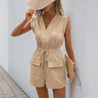 Damen Jumpsuit mit V-Ausschnitt und praktischen Taschen R&B