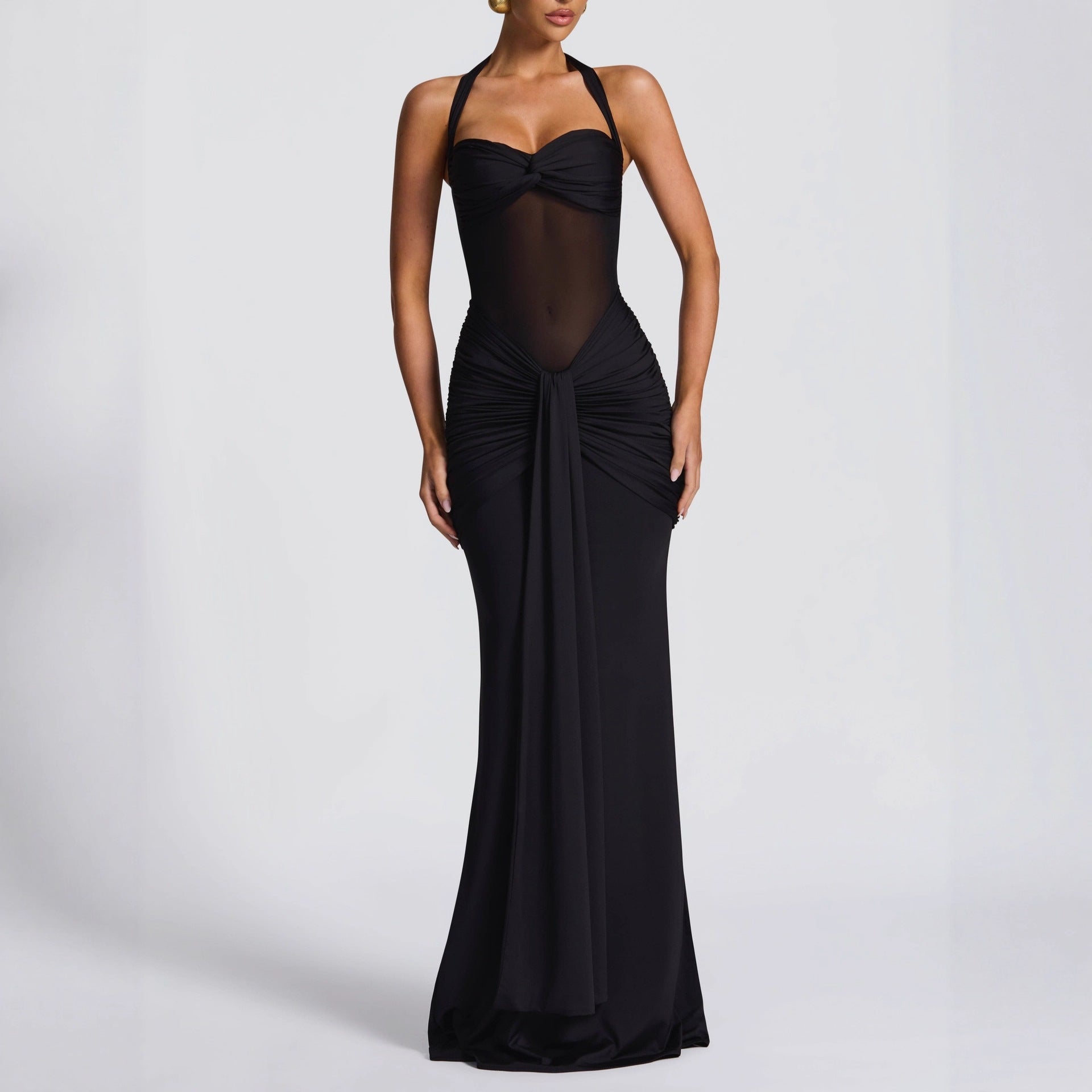 Damen Elegantes Maxikleid mit Raffhalterung und figurformenden Details R&B