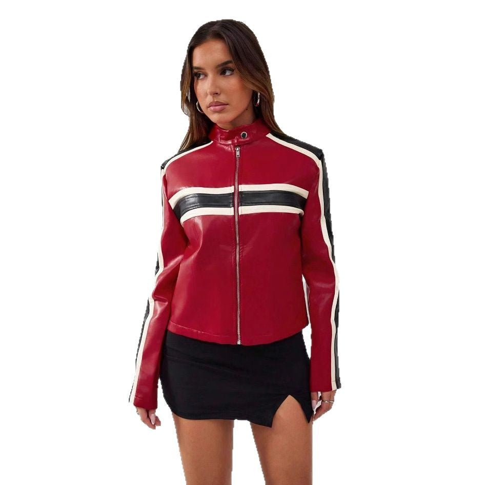 Damen Kunstlederjacke im sportlichen Retro-Design R&B