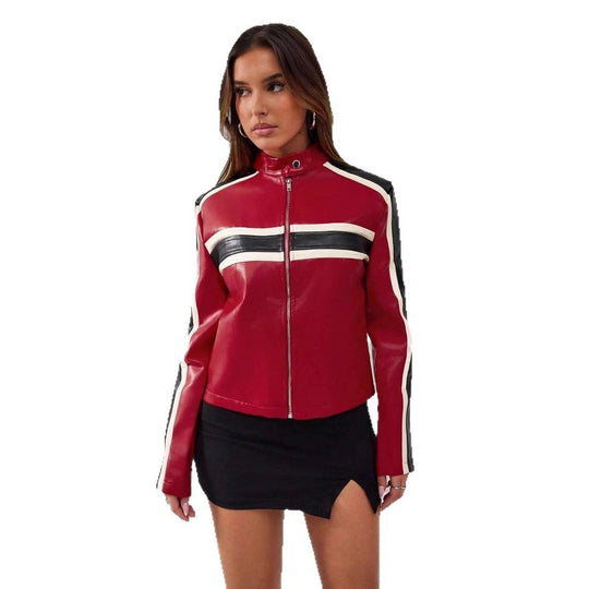 Damen Kunstlederjacke im sportlichen Retro-Design R&B