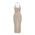 Damen Strick-Maxi-Kleid mit tiefem V-Ausschnitt und raffiniertem Knoten R&B