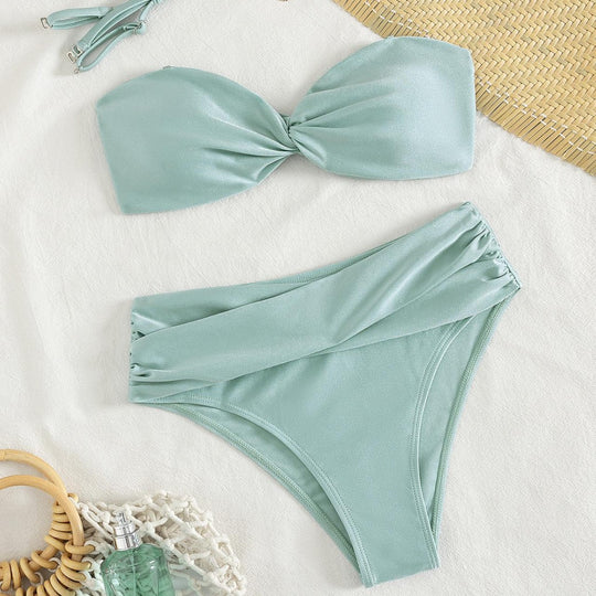Damen Bandeau-Bikini mit modischem Knotendesign und figurformendem Unterteil R&B