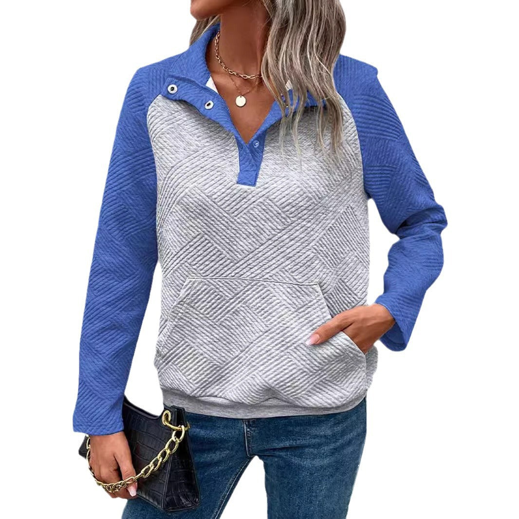Damen modischer Stehkragen-Pullover mit strukturierter Oberfläche R&B