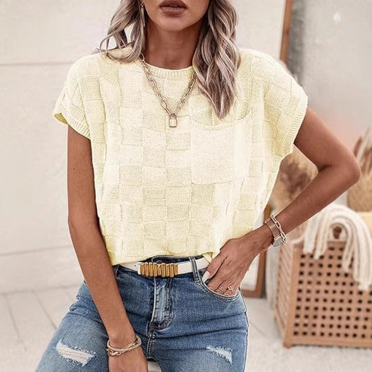 Damen lässiges Strickoberteil mit modernem Karomuster R&B