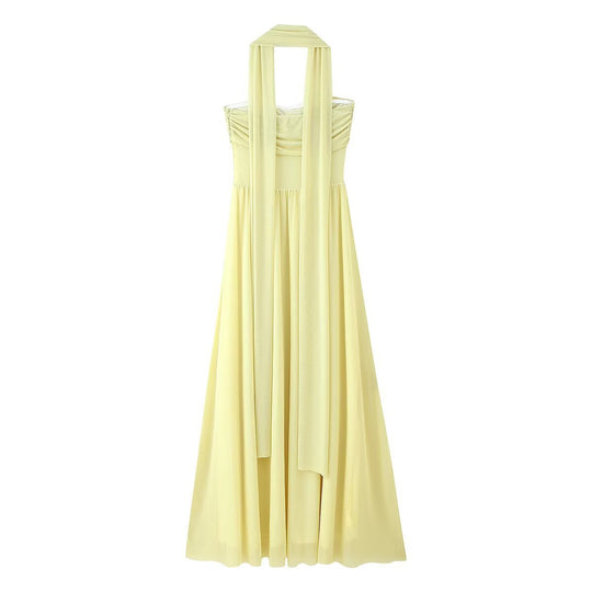 Damen Maxikleid mit eleganter Schulterpartie und fließendem Rock R&B