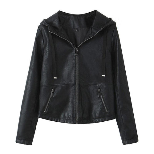 Damen Kunstlederjacke mit praktischer Kapuze und seitlichen Reißverschlusstaschen R&B
