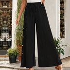 Damen Weite Baumwollhose mit elastischem Bund und Bindegürtel