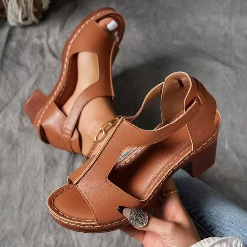 Damen Offene Blockabsatzsandalen mit seitlicher Schnalle R&B