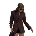 Damen Eleganter Doppelreiher-Blazer mit edlem Schnitt und hohem Kragen R&B