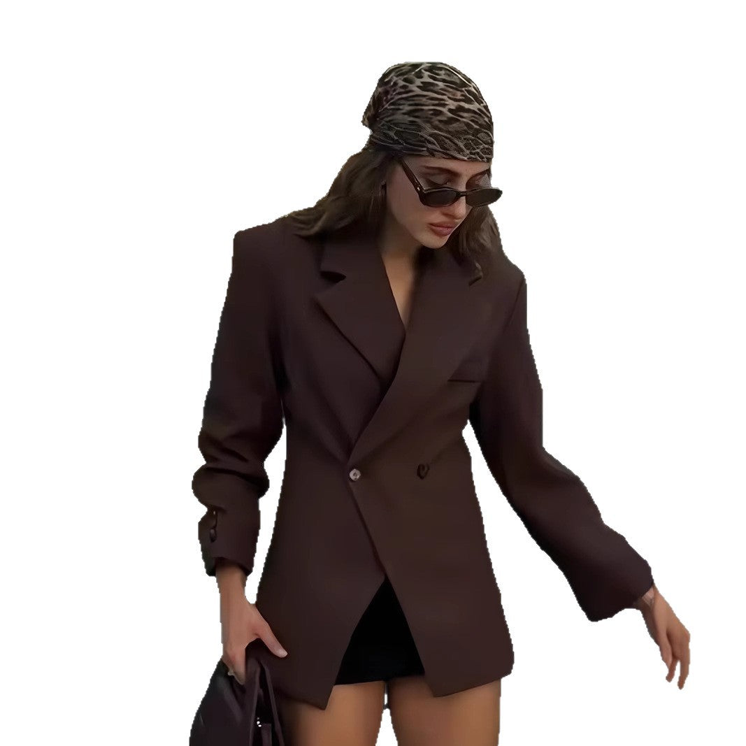 Damen Eleganter Doppelreiher-Blazer mit edlem Schnitt und hohem Kragen R&B