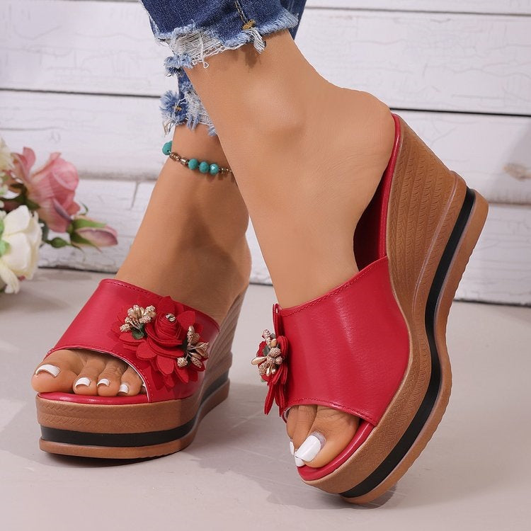 Damen Wedge-Pantoletten mit floralem Design R&B
