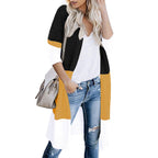 Damen lässiger Strickmantel mit Farbblock-Design und offenem Schnitt R&B