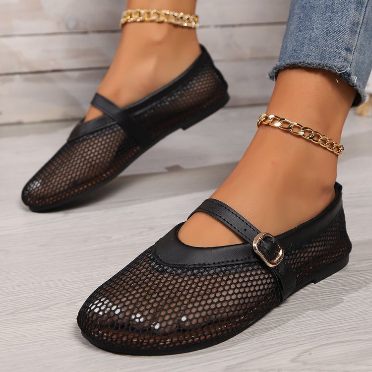 Damen elegante und luftige Ballerinas mit Netzdesign und verstellbarem Riemen R&B