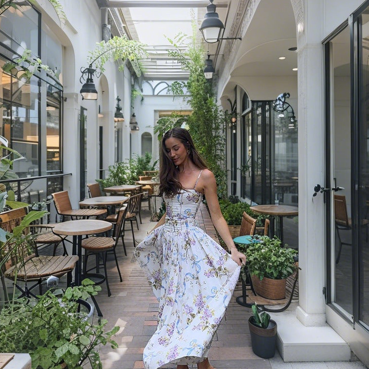 Damen Maxikleid mit floralem Design und feinster Drapierung R&B