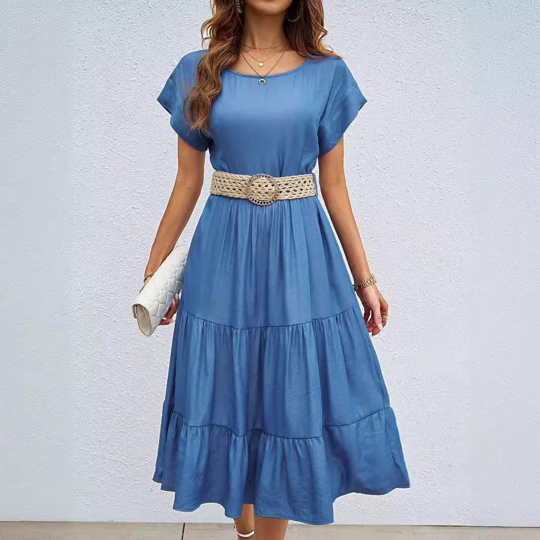 Damen Midikleid mit voluminösem Rock und eleganten Rüschendetails R&B