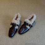 Damen Komfortable Ballerinas mit kuscheligem Innenfutter und modischem Schnallenakzent R&B