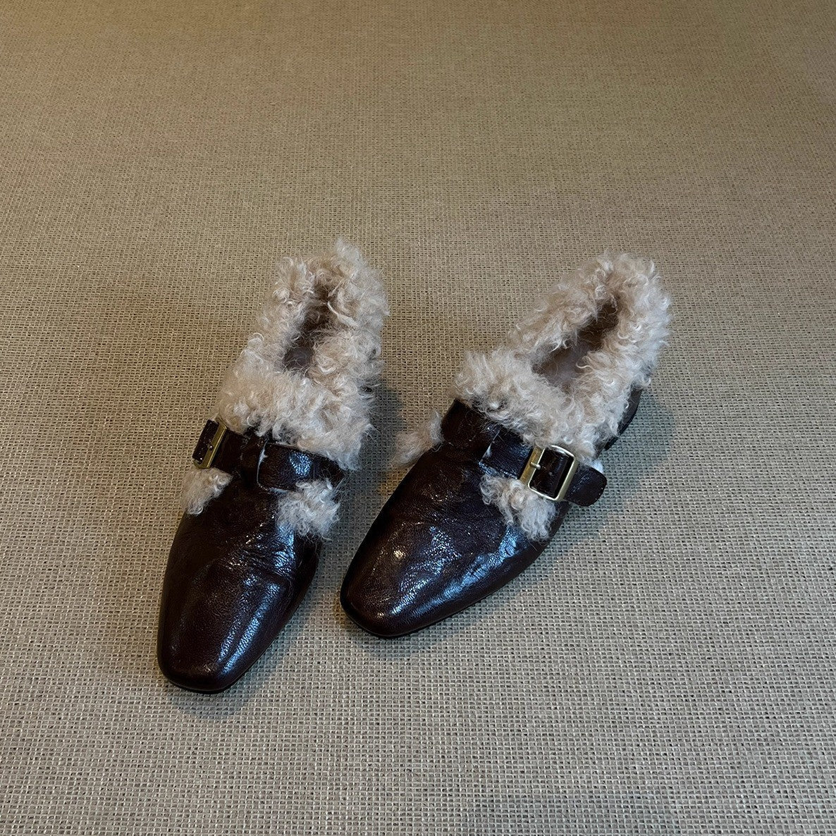 Damen Komfortable Ballerinas mit kuscheligem Innenfutter und modischem Schnallenakzent R&B