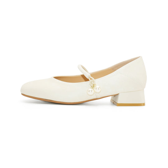 Damen Ballerinas mit Perlenschmuck und bequemem Blockabsatz R&B