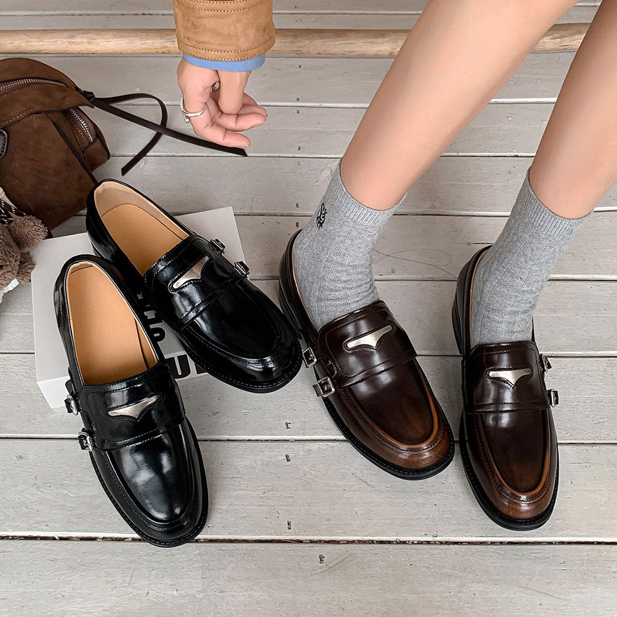 Damen Klassische Mokassins mit eleganter Schnallenakzentgestaltung R&B