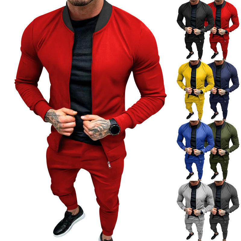 Herren nan sportlicher Freizeit-Trainingsanzug mit taillierter Bomberjacke und konisch zulaufender Jogginghose aus elastischer Baumwollmischung R&B