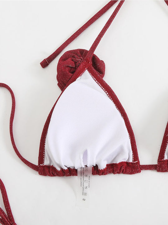Damen Glitzernder Triangel-Bikini mit elegantem Wickelrock R&B