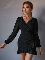 Damen Kleid mit Raffung und Volantabschluss R&B