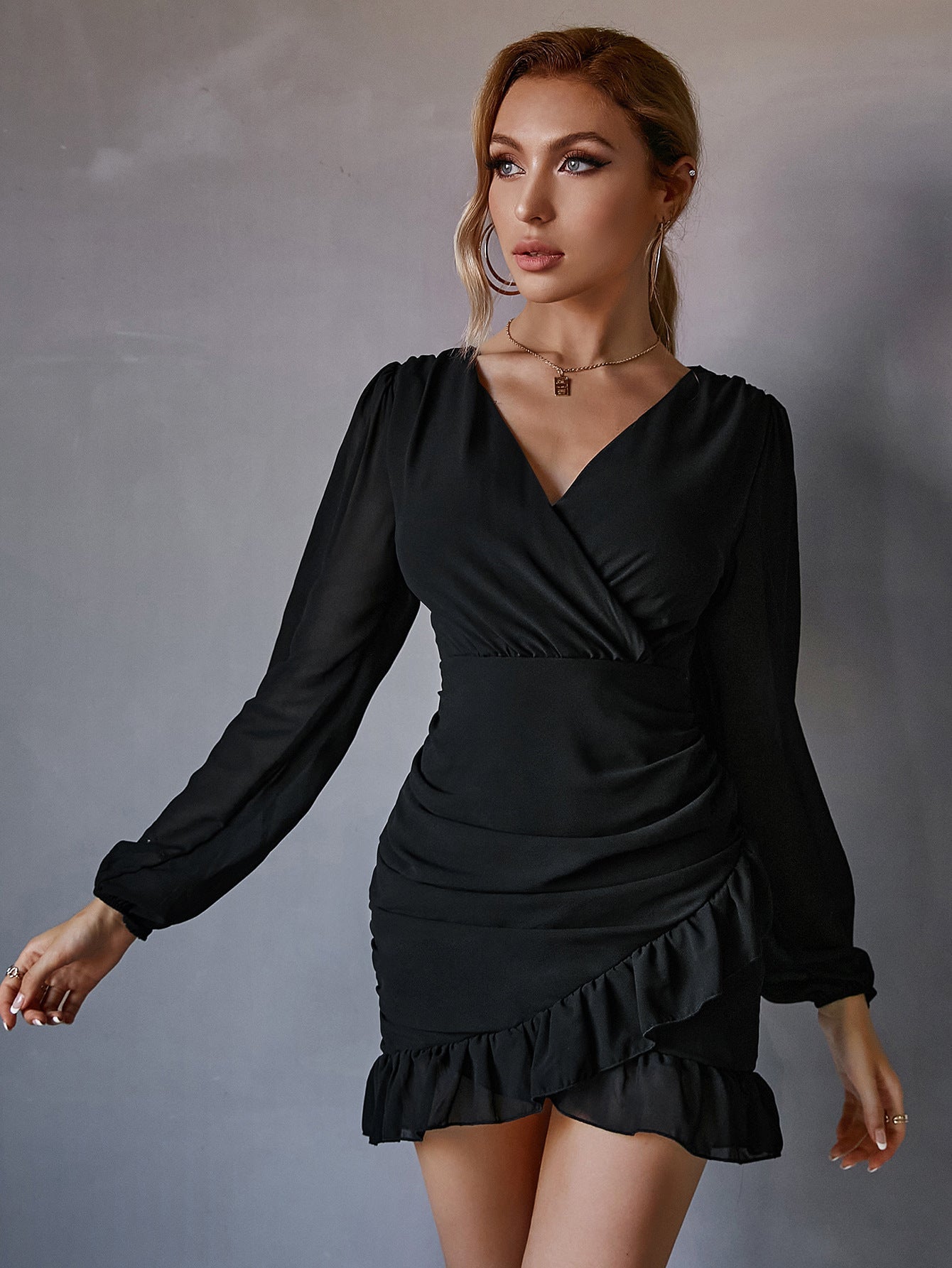Damen Kleid mit Raffung und Volantabschluss R&B