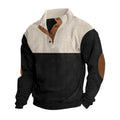 Herren nan lässiger Strickpullover mit Knopfleiste, Stehkragen und Ellenbogenpatches R&B