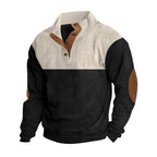 Herren nan lässiger Strickpullover mit Knopfleiste, Stehkragen und Ellenbogenpatches R&B